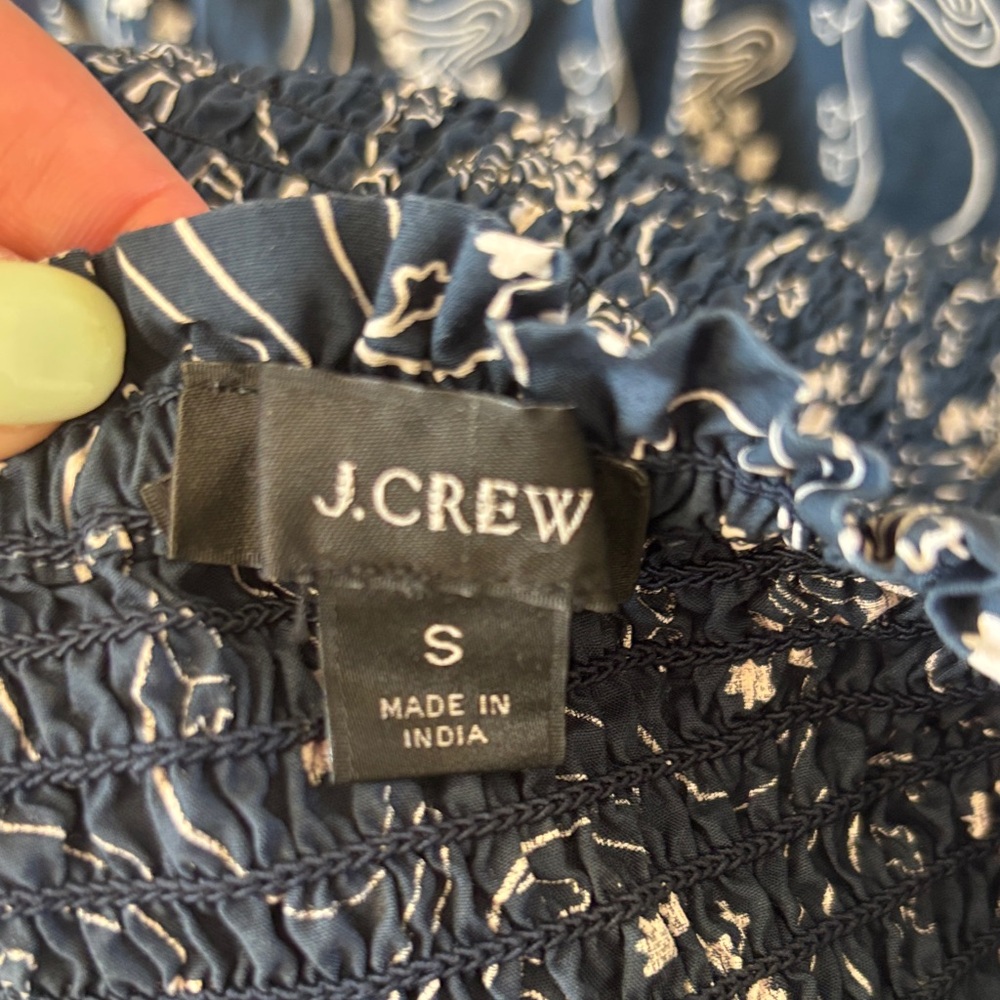 J. Crew Navy Floral Smocked Midi Dress with Short Puff Sleeves - Picture 2 of 2